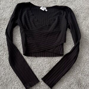 Princess Polly Black Ribbed Long Sleeve Crop Top